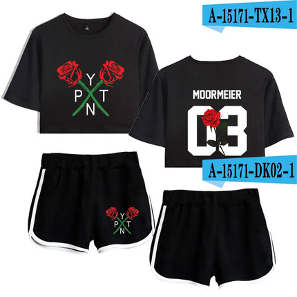 Youthful Payton Moormeier T-shirts shorts Pants Dew navel Sport Girls Short Sleeve Suits Sexy Girls Summer Two Pieces sets