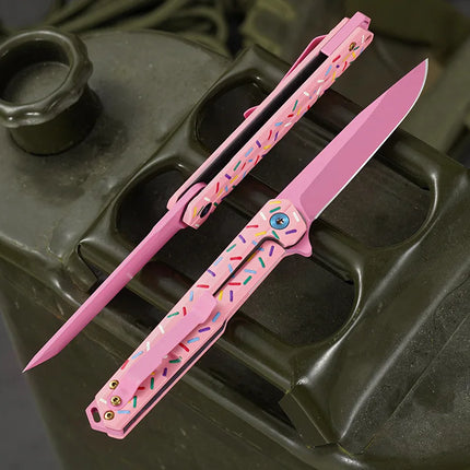 2026 new high-quality outdoor folding knife in pink is a multi-functional portable knife