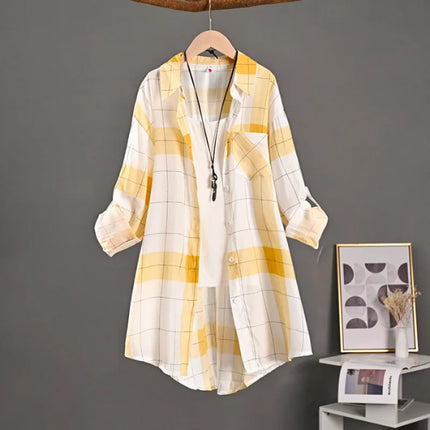 Plaid shirt midlength large size loose hip-covering sun shirt casual top long-sleeved shirt thin jacket plus size woman clothing