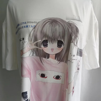 Kimutomo Women T Shirts Sweet Cartoon Printed Short Sleeve Loose Vintage Y2k Aesthetic Harajuku Tops Female Fashion Casual