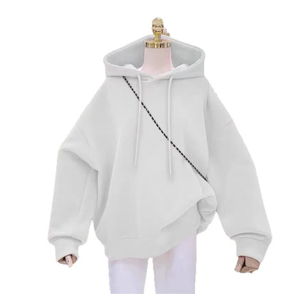 Women's Fleece Lined Hoodie Loose Fit Winter Pure Color Oversize Middle School Style American Korean Jacket Versatile Sweatshirt