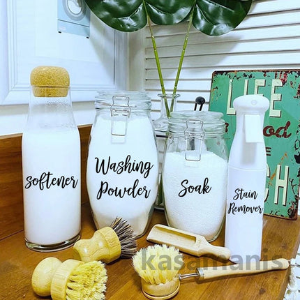 4Pcs Laundry Room Organisation Jar Bottle Label Vinyl Sticker Decals Washing Powders Stain Remover Labels Decal