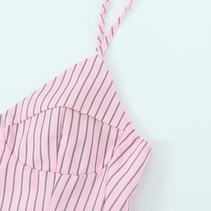 DUOPERI Women 2025 New Fashion Poplin Striped Backless Camisole Thin Straps V-Neck Female Chic Lady Casual Mujer Tops