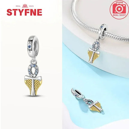 Silver 925 Gold Pyramid Mummy Double Charm Elephant Beads Fit Original Bracelet DIY Fine Jewelry Accessories for Women Gifts