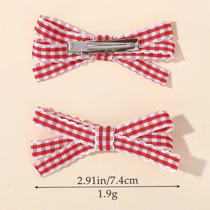 2Pcs Striped Bow Hair Clip Set Women's Sweet Hair Accessories Lovely Girl Headwear Hairpin for Dress up