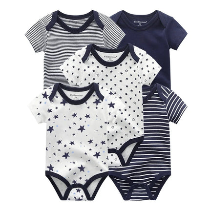 Kiddiezoom 5 Pcs/Lot Four Seasons Fashion Cartoon Short Sleeve Baby Boy Girl Bodysuits Soft 100%Cotton NewbornOnesies