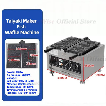 LX Taiyaki Maker Fish Waffle Machine Fish Cake Baking Machine 3 Pcs Fish Ice Cream Waffle Maker 1500W Non-stick Pan Gas/Electric