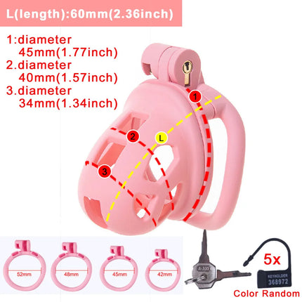 Black or Pink Male Penis Cage Chastity Cage Lock Device w/4 Rings Virginity Device 5 Sizes