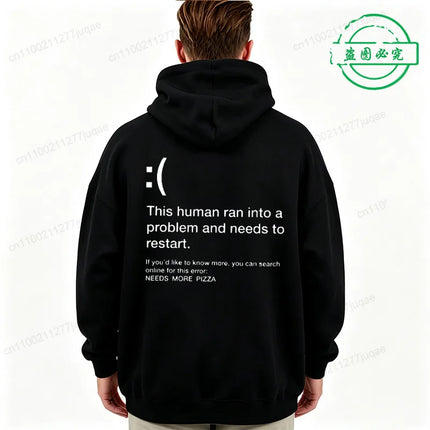 Blue Screen of Death Men Hoodies Needs More Pizza Geek Programmer Graphic Tracksuits Man Sportwear Geek Sweatshirts Tops Gifts