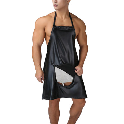 Open Crotch Men Erotic Sexy Faux Leather Apron Bodysuit Lingerie Chef Butcher Cosplay Fetish Costume Performance Clubwear