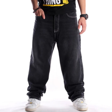 Y2K Fashion Mens Embroidery Oversized Jeans Hip Hop Black Baggy Jeans Trousers Man Loose Rap Street Fashion Men Denim Punk Pants