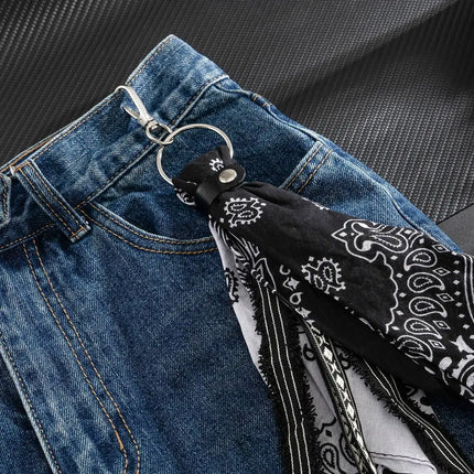 Salircon 2Styles New HipHop Ribbon Waist Pants Chain Trousers KeyChain Men Trend Handkerchief Charm Bag Pendant Keyring Jewelry