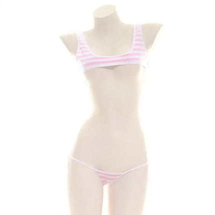 2025 Blue White Stripe Bikini Swimsuit Striped Halter Micro Bikini Set Lolita Kawaii Swimsuit Backless String Tied Bathing Suit