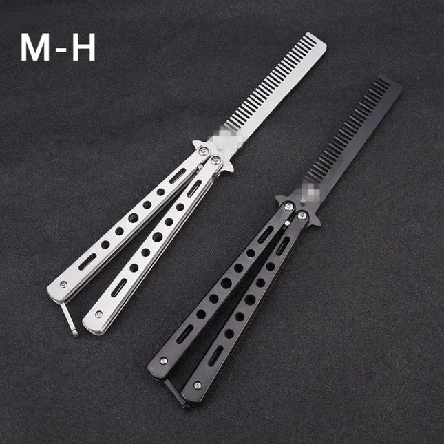 Foldable Comb Stainless Steel Practice Training Butterfly Knife Comb Beard Moustache Brush Salon Hairdressing Hair Styling Tool