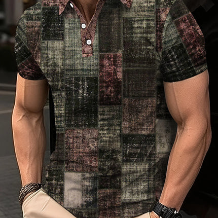 Fashion Elegant Harajuku Slim Fit Ropa Hombre Loose Casual All Match Lattice Men's POLO Shirt Printed Button Short Sleeve Tops