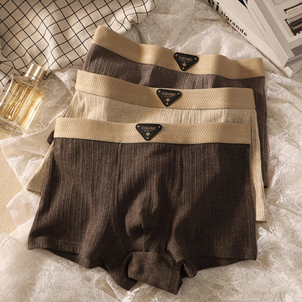 3PCS/Pack Cotton Hygroscopic Breathable Underpants Men Comfortable Mesh Crotch Panties Soft Solid Striped Men's Boxer Underwear
