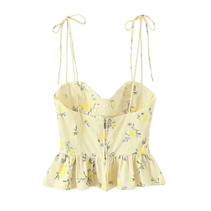 Chic Elegant Corset Top Backless Short Cami Tops New 2026 Summer Fashion Floral Printed Sexy Party Night Tops
