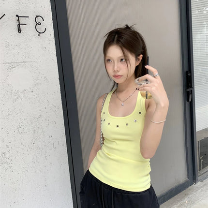 White Hollow out Work Letter Strap Vest Women Summer Design Unique American Spicy Slim Fit Svel Top Outerwear