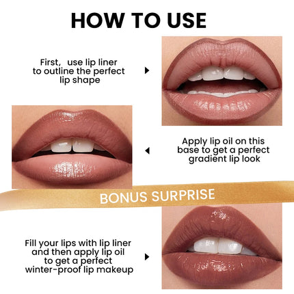 Lip liner and lip oil set, long-lasting, light and non-sticky, portable, quickly create a perfect gradient lip glaze
