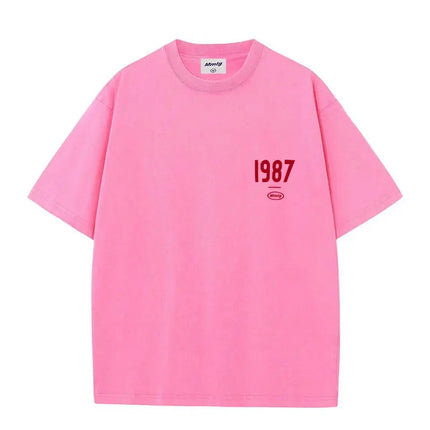 summer new Hot figure Simplicity Numbers 1987 print cotton men's and women's T-shirts Fashion casual shopping shirt short sleeve