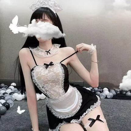 Maid Costume Women Lace Dress Uniform Set Cosplay Halloween Party Role Play Babydoll Outfit