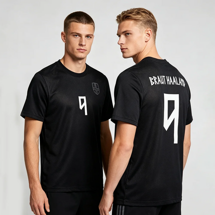 Haaland Norway Name & Number 9 T-Shirt Black Breathable Quick Dry Mesh Jersey Round Neck Casual Short Sleeve Unisex Tees T Shirt