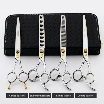 FIRELION 7.0/7.5 Inch 440c Steel Professional Dog Cutting Thinning Curved Scissors Animals Pet Grooming Scissors for Dogs