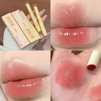 Spring Blossom Mirror Solid Lip Gloss Hydrating Mirror Water Gloss Lipstick Long-Lasting Moisturizing Non-Stick Cup Lip Cosmetic