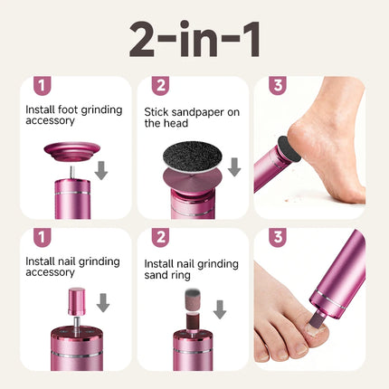 Aluminum Alloy  2 in 1 ElectricFoot Callus Remover with 60pcs Sandpaper Discs, Adjustable Foot File Nail Polisher With Gift Box