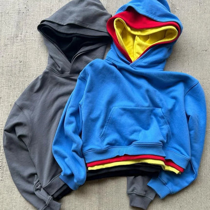 26 Spring Street Style: Three-Layer Color-Striped Surface Y2K Style Personalized Pullover Hoodie for Campus Street Style Photogr