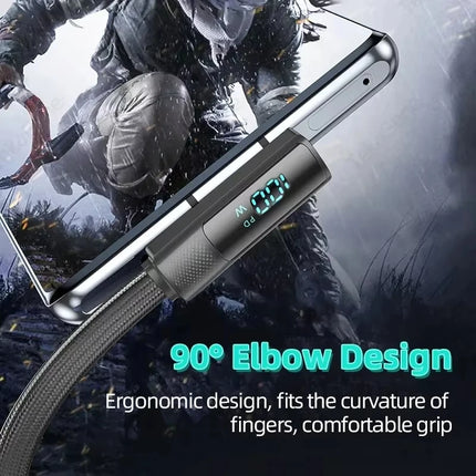 PD100W Fast Charging Cable Type C to Type C Elbow Digital Display Cable For iPhone 15 16 iPad Mate 60 Samsung S24 Xiaomi Macbook