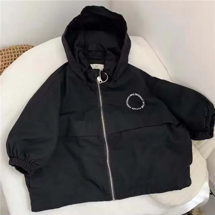 2025 New Spring Boys Girls Hooded Jacket Children Toddler Autumn Cartoon Zipper Shirt Fall Baby Boy Letters Fashion Clothing