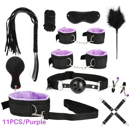 Bdsm SexLove Kits Female Handcuff Whip Mouth Gag Anal Bead Butt Plug Adult Game Props Bondage Restraint Kit Bullet Vibrator