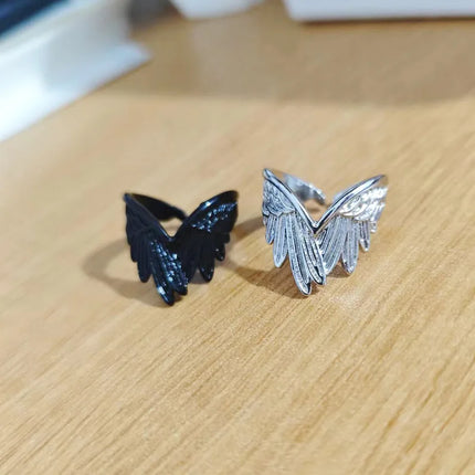 Retro Angel Demon Wings Open Ring for Women Couples Punk Gothic Adjustable Finger Jewelry Accessories Hip Hop Gifts