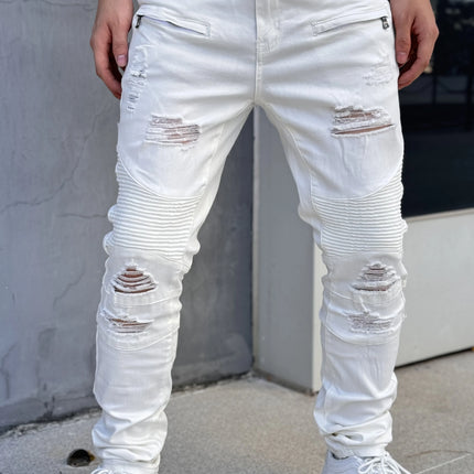 Fashionable Men's Jeans   Cool and Stylish Hip Hop Style Casual Pants   White Cotton Blended Fabric   Breathable and Comfortable