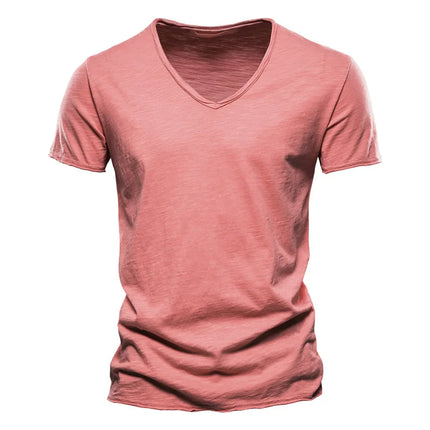 Wholesale Drop-Ship 100% Cotton Men T-shirt V-neck Slim Soild T-shirts Male Tops Tees Short Sleeve T Shirt For Men Plus Size 5XL