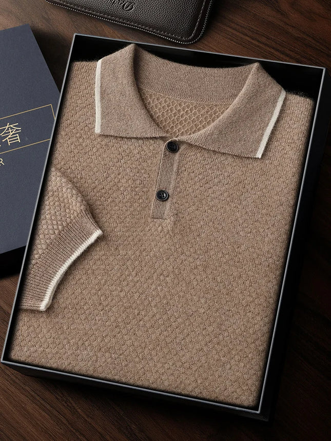 100% Goat Cashmere T-shirt Men's POLO Collar Short Sleeve Pullover 2025 Spring/Autumn New Fashion Knit Business Casual Tank Tops