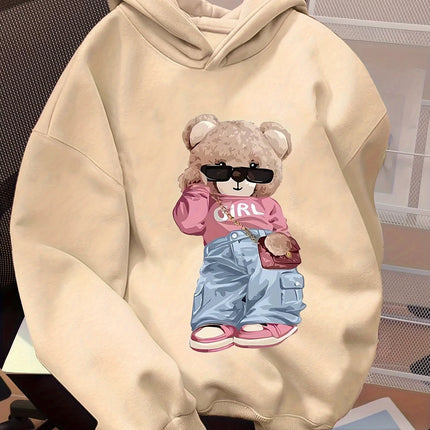 Cute Bear Cartoon Print Hoodie Casual Long Sleeve Pullover with Hood Fashion Casual HipHop Sweatshirt Harajuku Unisex