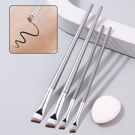 4pcs Ultra-thin Fine eyeliner and eyebrow Brush set, beginner's eye detail makeup brush + Mini Concealer finger powder puff