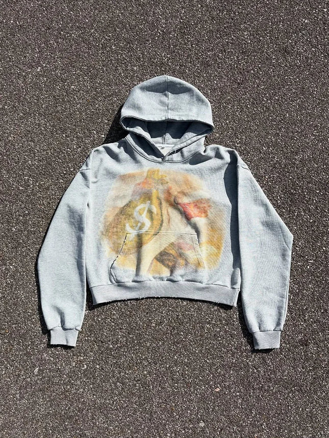 European and American Style Street Alien Print Hooded Sweatshirts for Men Autumn High Street Gothic Loose Fitting Couple Hoodies