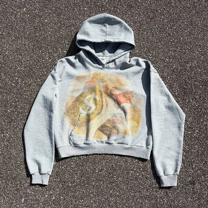 European and American Style Street Alien Print Hooded Sweatshirts for Men Autumn High Street Gothic Loose Fitting Couple Hoodies