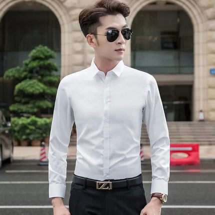 Slim Fit Long Sleeve Silk Men's Shirt Hong Kong Style Workwear Iron-Free Professional Shirt Youth Fashion Spring