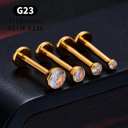 10/50PCS G23 Titanium Piercing Labret Lip Studs 16G CZ Internally Threaded Nose Septum Ring Eyebrow Tragus Cartilage Jewelry
