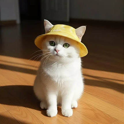 Fisherman Cat Sun Hat UV Protection Summer Kitten Cap Cute and Lightweight Pet Hat for Outdoor Walking and Adventure