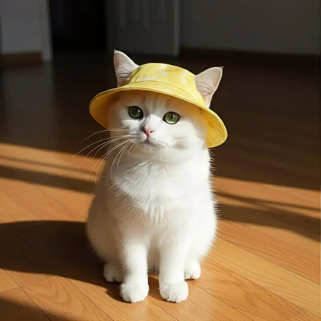 Fisherman Cat Sun Hat UV Protection Summer Kitten Cap Cute and Lightweight Pet Hat for Outdoor Walking and Adventure