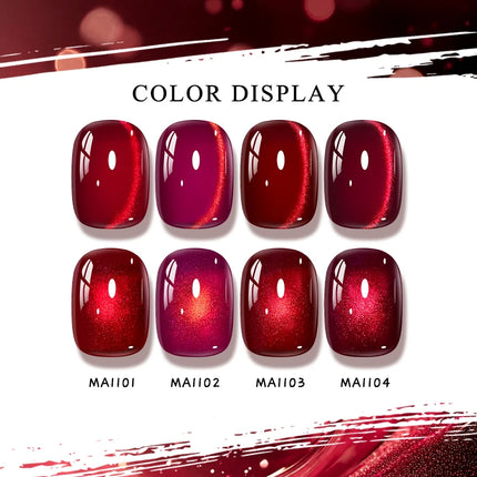 Garnet Red Cat Magnetic Gel Nail Polish Sparkling Glitter Semi Permanent Soak Off UV Gel Varnish For Valentine's Nail Supplies