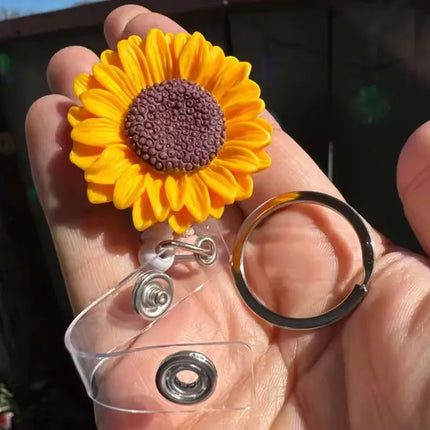 1pcs New Resin Flowers Retractable Nurse Badge Reel Cute Floral Girls Students Doctor ID Card Holder Keys Lanyard