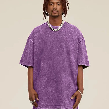 Summer fashion men's washed T-shirt cotton retro faded unisex basic T-shirt short-sleeved loose sports top