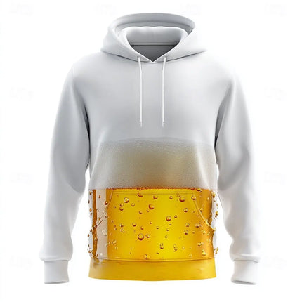 Fashion 3D Beer Graphic Men's Hoodie Autumn Daily Outdoor Street Long Sleeve Sweatshirt Oktoberfest Theme Party Unsiex Clothes