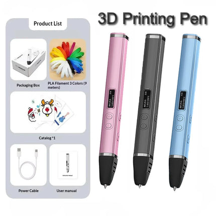 3D Printing Pen Competition Level OLED Display Professional 3D Print Pen With PLA Filament 3D Doodling Making Detachable Design